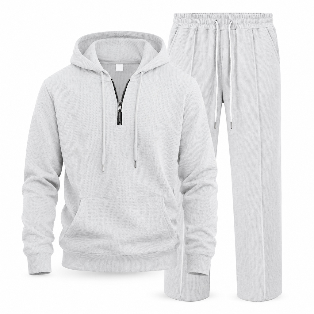 ☁️Strukturierter Komfort, ganztägige Leichtigkeit – Herren Waffelstrick Kapuzen-Set ✨