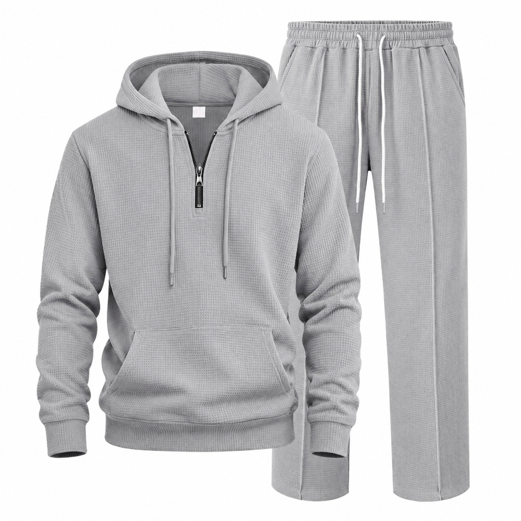 ☁️Strukturierter Komfort, ganztägige Leichtigkeit – Herren Waffelstrick Kapuzen-Set ✨