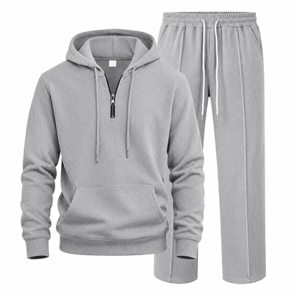 ☁️Strukturierter Komfort, ganztägige Leichtigkeit – Herren Waffelstrick Kapuzen-Set ✨