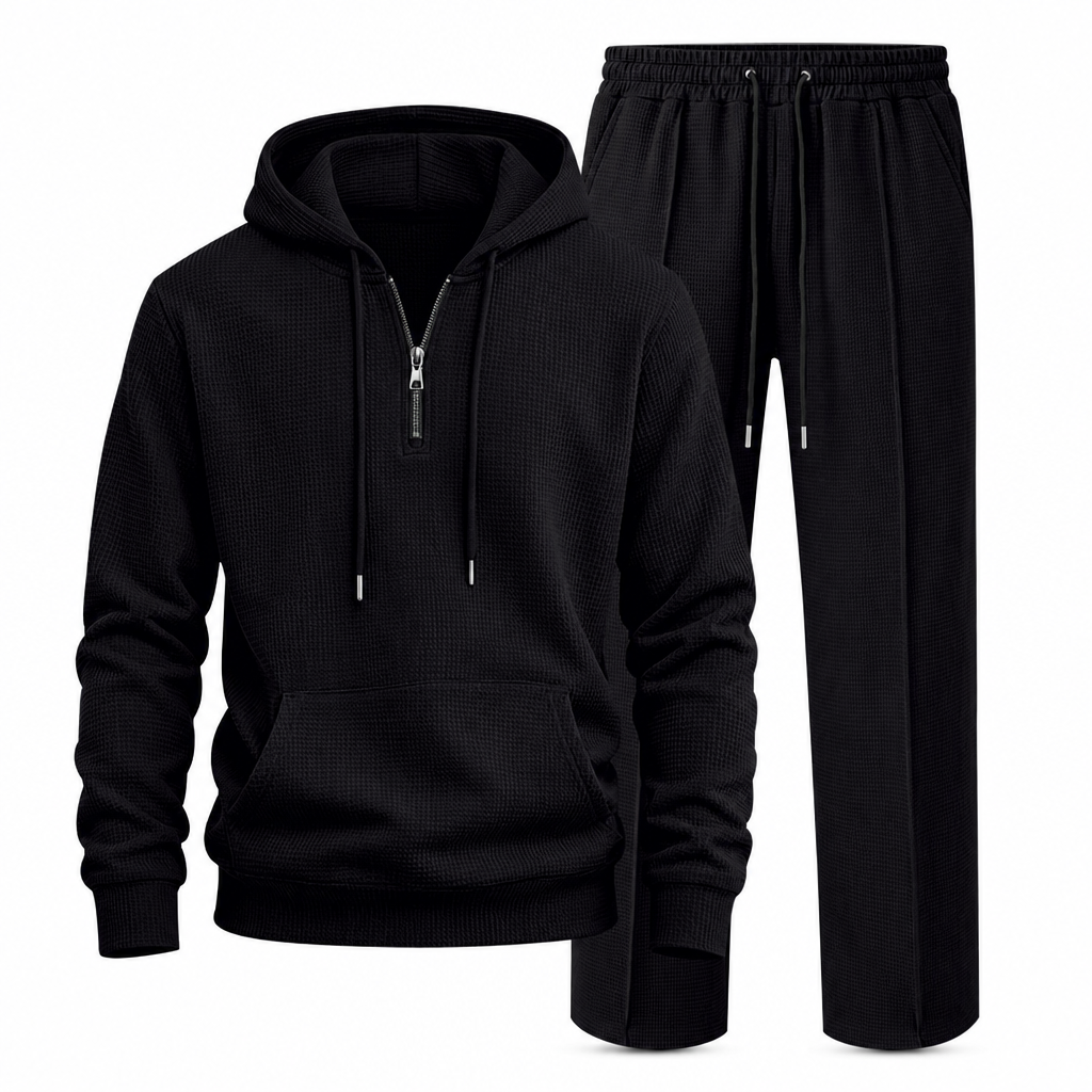 ☁️Strukturierter Komfort, ganztägige Leichtigkeit – Herren Waffelstrick Kapuzen-Set ✨