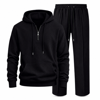 ☁️Strukturierter Komfort, ganztägige Leichtigkeit – Herren Waffelstrick Kapuzen-Set ✨