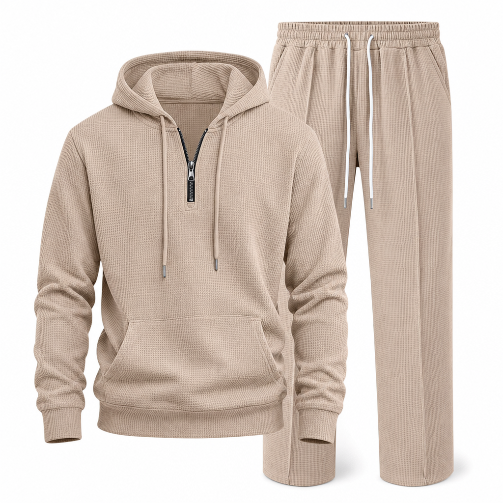 ☁️Strukturierter Komfort, ganztägige Leichtigkeit – Herren Waffelstrick Kapuzen-Set ✨