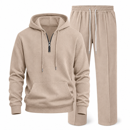 ☁️Strukturierter Komfort, ganztägige Leichtigkeit – Herren Waffelstrick Kapuzen-Set ✨