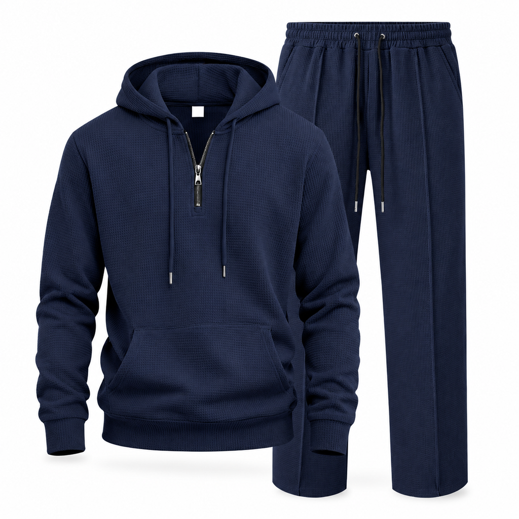 ☁️Strukturierter Komfort, ganztägige Leichtigkeit – Herren Waffelstrick Kapuzen-Set ✨