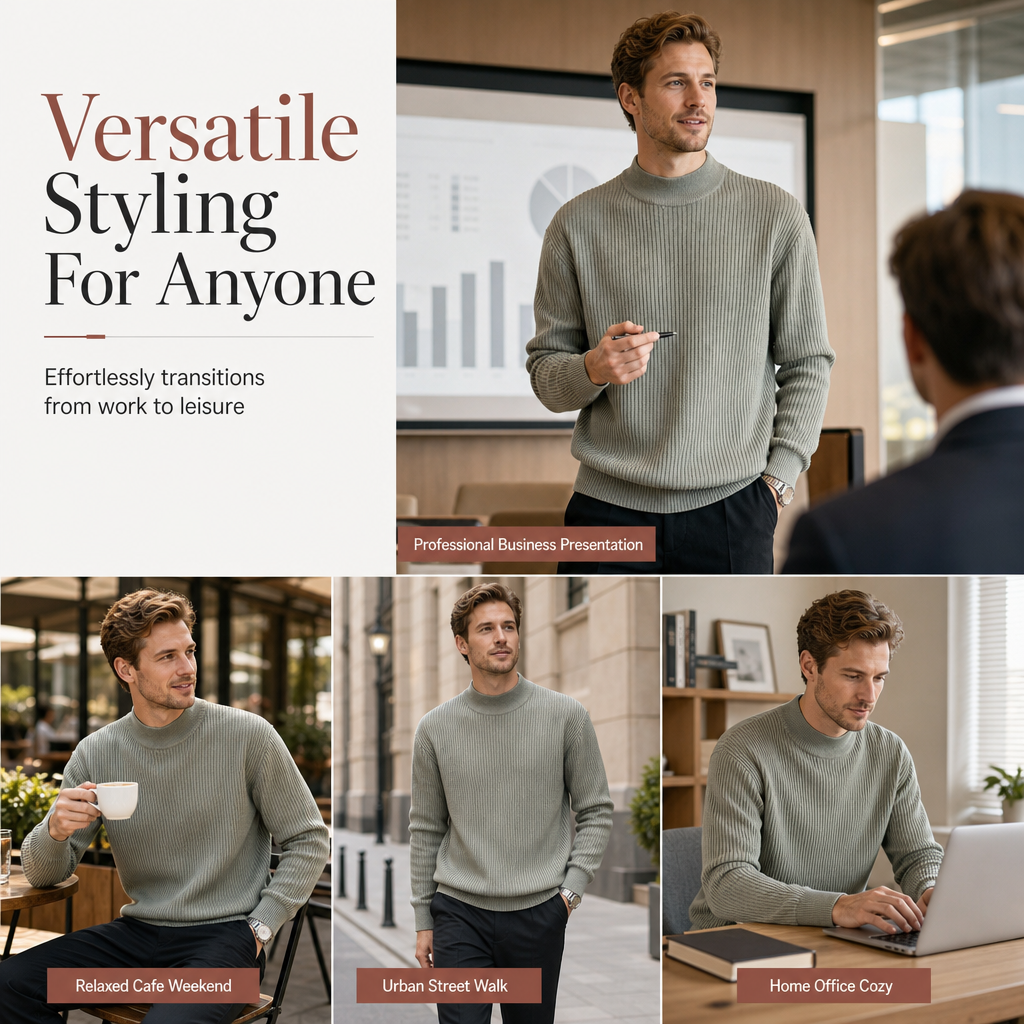 👔Vielseitig für Büro & Freizeit, viele Farben & Größen – Herren-Strickpullover mit Stehkragen ✨