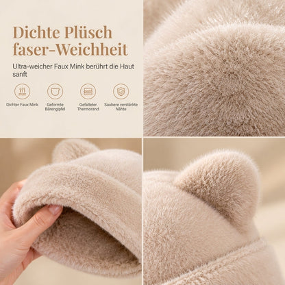 💥50% Rabatt! Nur heute!💥Flauschige Damen-Mütze aus Kunstpelz mit süßen Bärenohren, warme Pullover-Mütze für kalte Wintertage