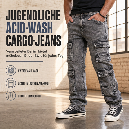 ✨Acid Wash Vintage, Y2K Street – Herren Acid Wash Cargo-Jeans ✨