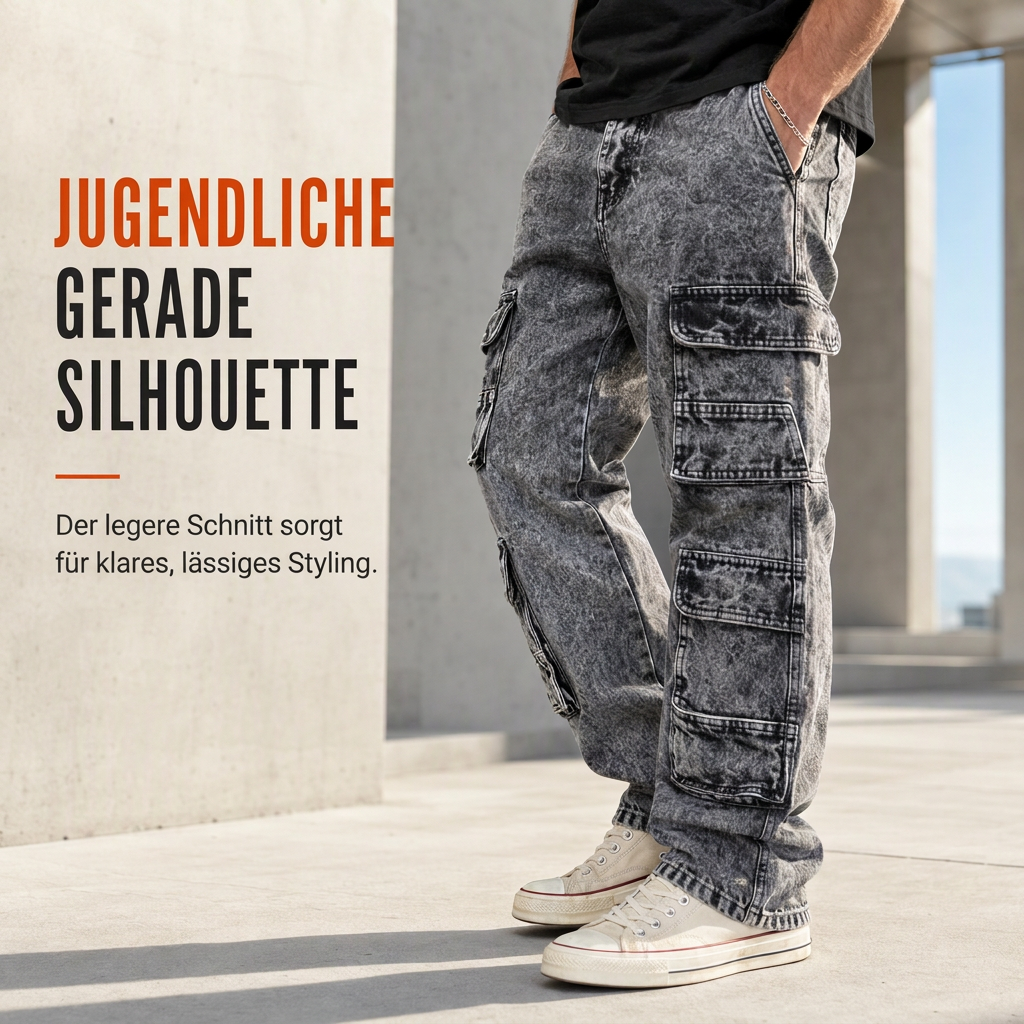 ✨Acid Wash Vintage, Y2K Street – Herren Acid Wash Cargo-Jeans ✨