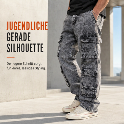 ✨Acid Wash Vintage, Y2K Street – Herren Acid Wash Cargo-Jeans ✨