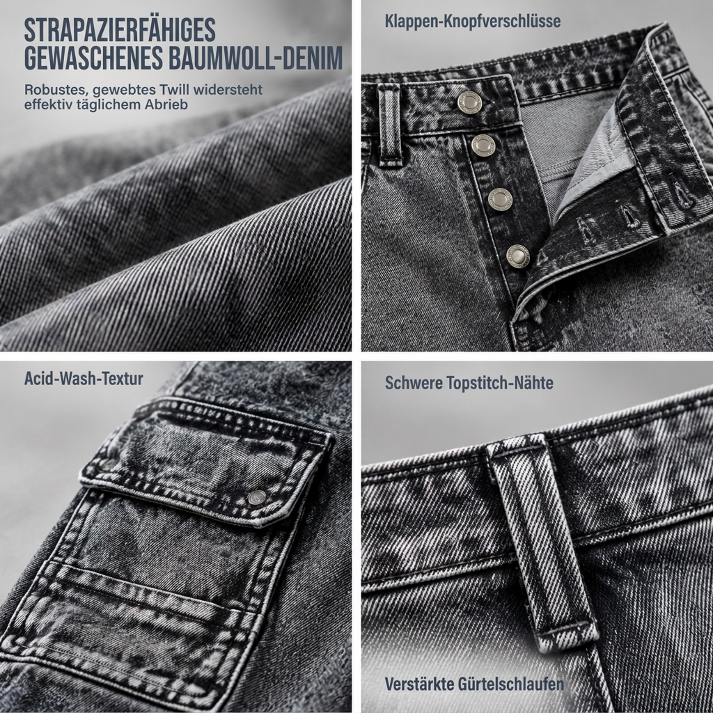 ✨Acid Wash Vintage, Y2K Street – Herren Acid Wash Cargo-Jeans ✨