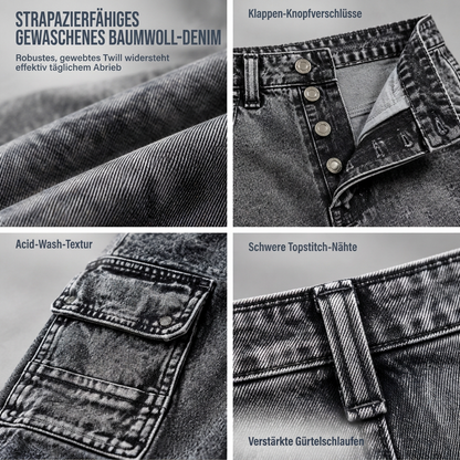 ✨Acid Wash Vintage, Y2K Street – Herren Acid Wash Cargo-Jeans ✨