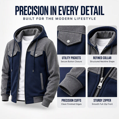 🧥Lässig & vielseitig, ideal für den Alltag – Herren Kapuzenjacke mit Farbblock-Muster und Reißverschluss ✨