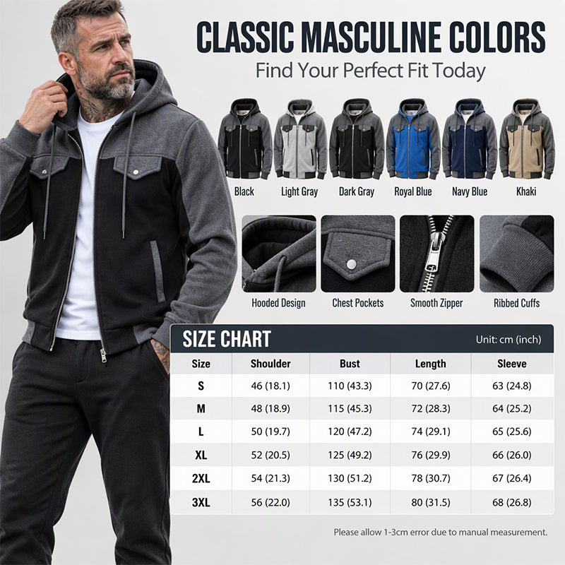 🧥Lässig & vielseitig, ideal für den Alltag – Herren Kapuzenjacke mit Farbblock-Muster und Reißverschluss ✨