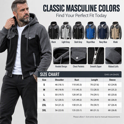 🧥Lässig & vielseitig, ideal für den Alltag – Herren Kapuzenjacke mit Farbblock-Muster und Reißverschluss ✨