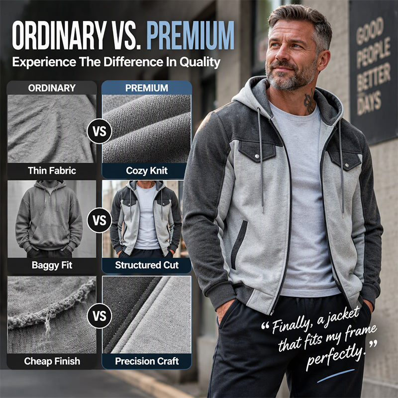 🧥Lässig & vielseitig, ideal für den Alltag – Herren Kapuzenjacke mit Farbblock-Muster und Reißverschluss ✨