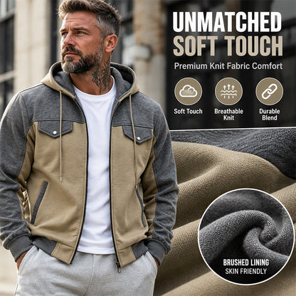 🧥Lässig & vielseitig, ideal für den Alltag – Herren Kapuzenjacke mit Farbblock-Muster und Reißverschluss ✨