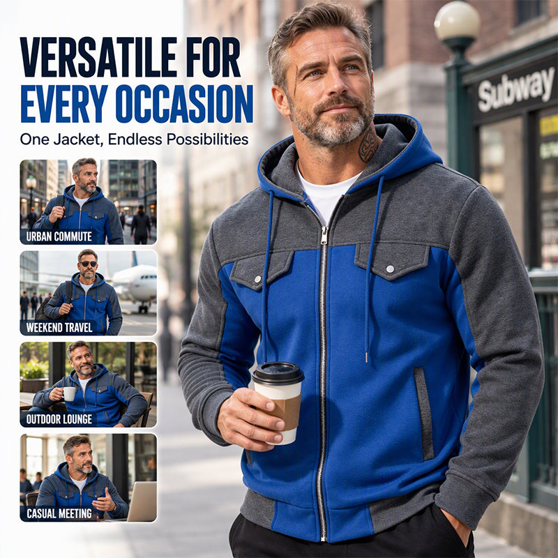 🧥Lässig & vielseitig, ideal für den Alltag – Herren Kapuzenjacke mit Farbblock-Muster und Reißverschluss ✨