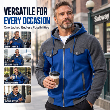 🧥Lässig & vielseitig, ideal für den Alltag – Herren Kapuzenjacke mit Farbblock-Muster und Reißverschluss ✨