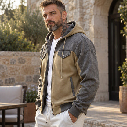 🧥Lässig & vielseitig, ideal für den Alltag – Herren Kapuzenjacke mit Farbblock-Muster und Reißverschluss ✨