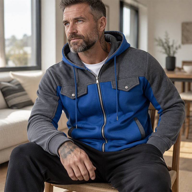 🧥Lässig & vielseitig, ideal für den Alltag – Herren Kapuzenjacke mit Farbblock-Muster und Reißverschluss ✨