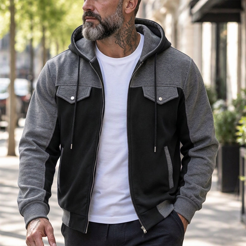 🧥Lässig & vielseitig, ideal für den Alltag – Herren Kapuzenjacke mit Farbblock-Muster und Reißverschluss ✨
