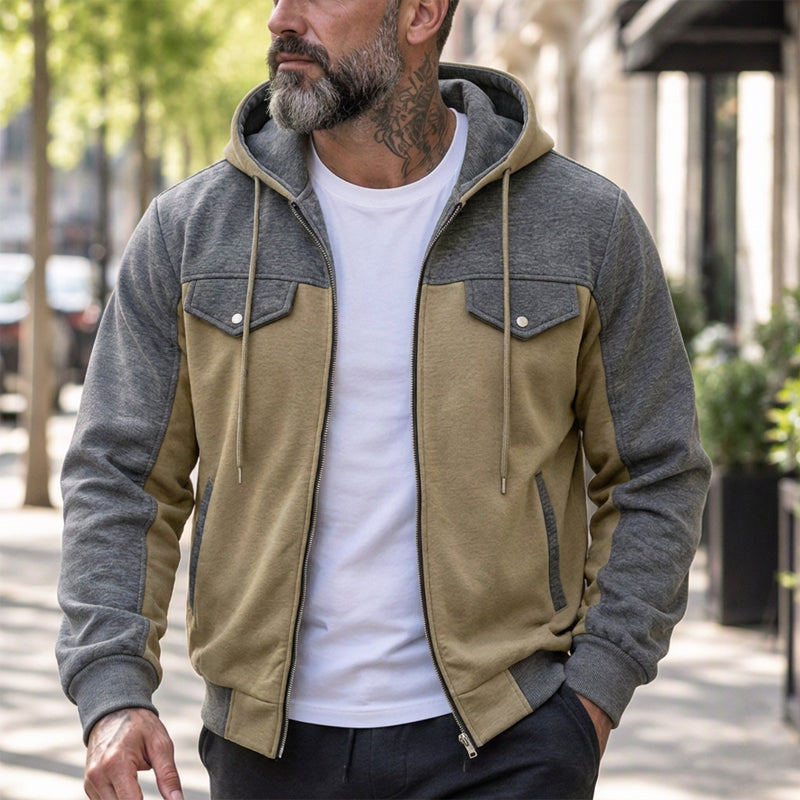 🧥Lässig & vielseitig, ideal für den Alltag – Herren Kapuzenjacke mit Farbblock-Muster und Reißverschluss ✨