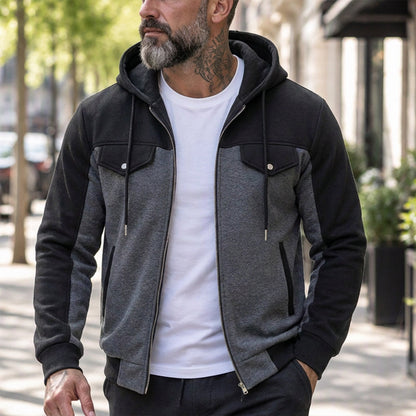 🧥Lässig & vielseitig, ideal für den Alltag – Herren Kapuzenjacke mit Farbblock-Muster und Reißverschluss ✨