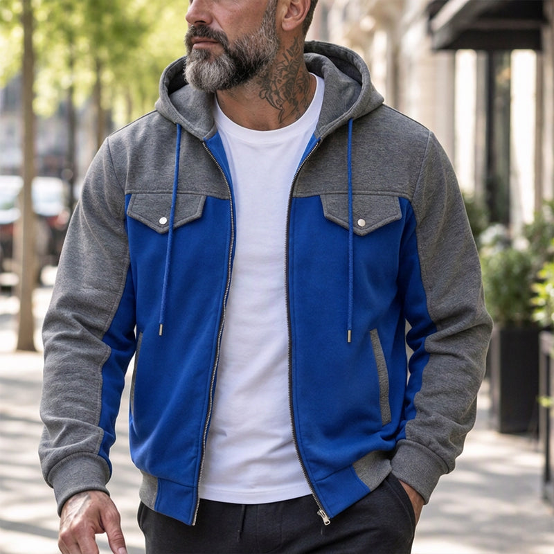 🧥Lässig & vielseitig, ideal für den Alltag – Herren Kapuzenjacke mit Farbblock-Muster und Reißverschluss ✨