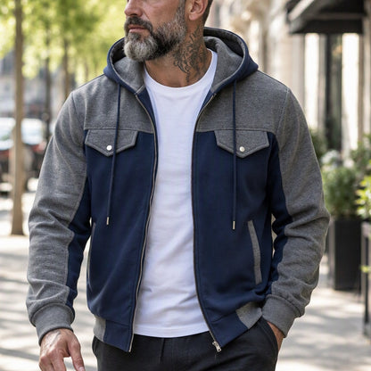 🧥Lässig & vielseitig, ideal für den Alltag – Herren Kapuzenjacke mit Farbblock-Muster und Reißverschluss ✨