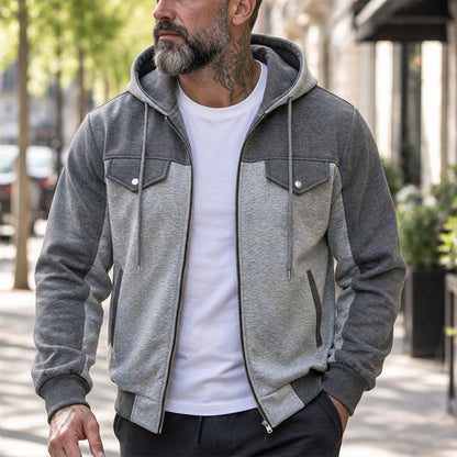 🧥Lässig & vielseitig, ideal für den Alltag – Herren Kapuzenjacke mit Farbblock-Muster und Reißverschluss ✨