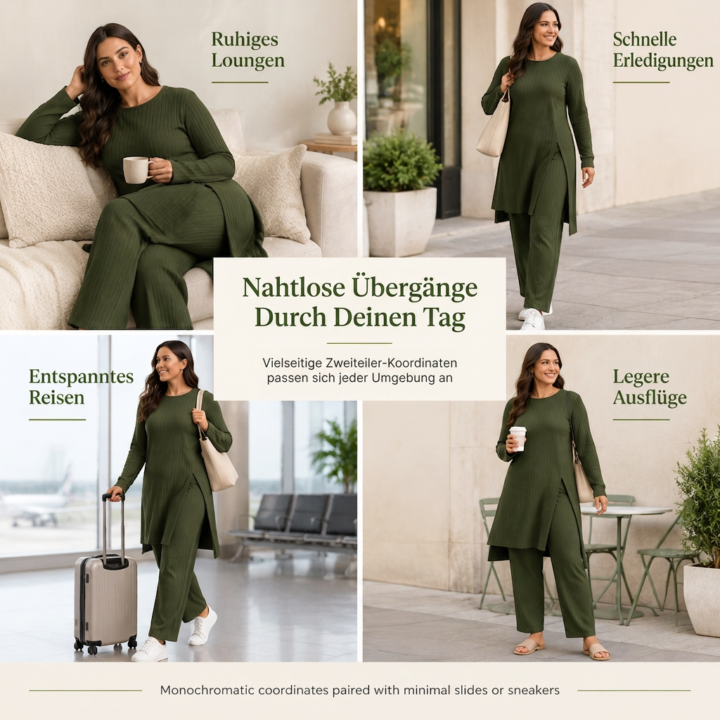 👗Praktisches Zweiteiler-Set, viele Größen – Damen Rippstrick-Set ✨