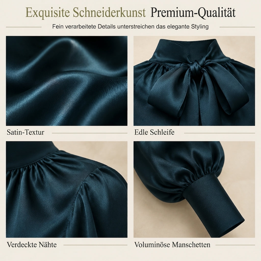 🛍️✨Glänzender Satin, elegante Eleganz – Damen Satin-Bluse mit hohem Kragen und Schleife ✨