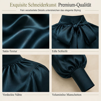 🛍️✨Glänzender Satin, elegante Eleganz – Damen Satin-Bluse mit hohem Kragen und Schleife ✨