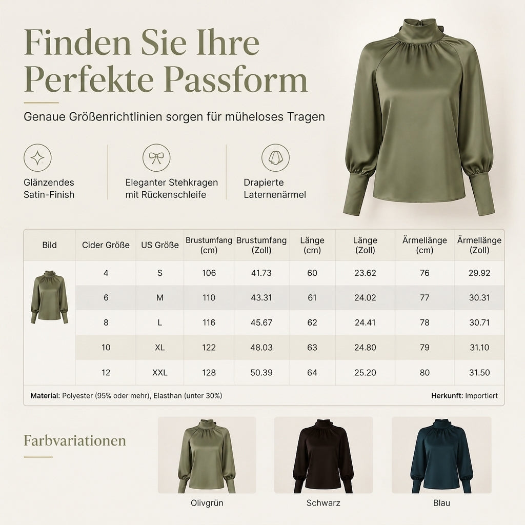 🛍️✨Glänzender Satin, elegante Eleganz – Damen Satin-Bluse mit hohem Kragen und Schleife ✨