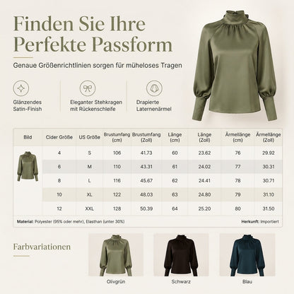 🛍️✨Glänzender Satin, elegante Eleganz – Damen Satin-Bluse mit hohem Kragen und Schleife ✨