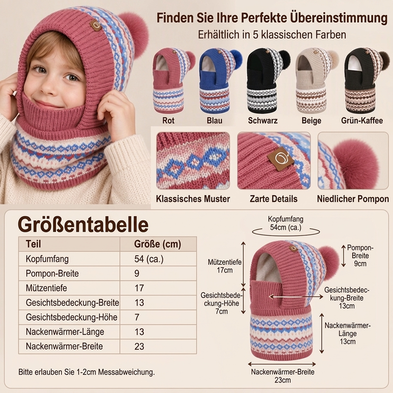 🧒Kinderfreundlich & sicher, leicht an- und auszuziehen – Winddichte wärmende Kinder-Wintersturmhaube ✨