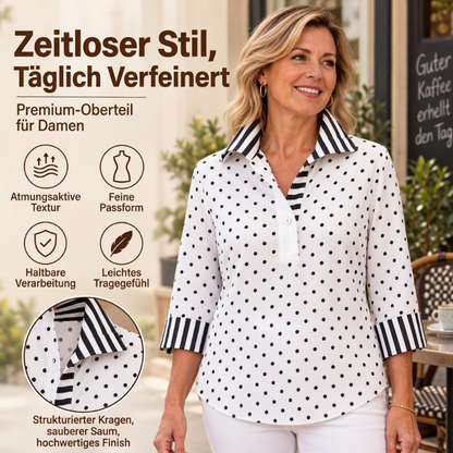 Lässig & vielseitig, ideal für den Alltag – Damen-Kariertes Polka-Dot-Hemd mit gestreiftem Kragen ✨