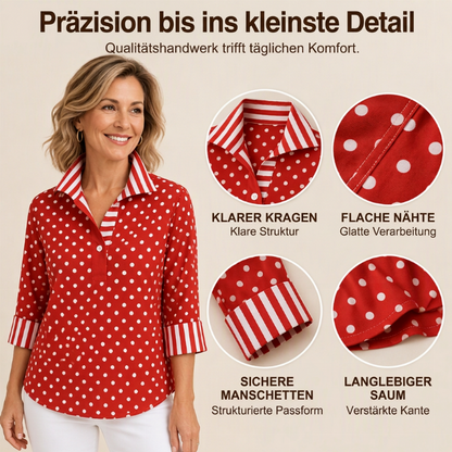 Lässig & vielseitig, ideal für den Alltag – Damen-Kariertes Polka-Dot-Hemd mit gestreiftem Kragen ✨
