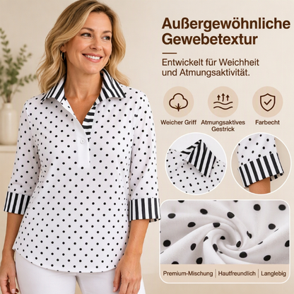 Lässig & vielseitig, ideal für den Alltag – Damen-Kariertes Polka-Dot-Hemd mit gestreiftem Kragen ✨