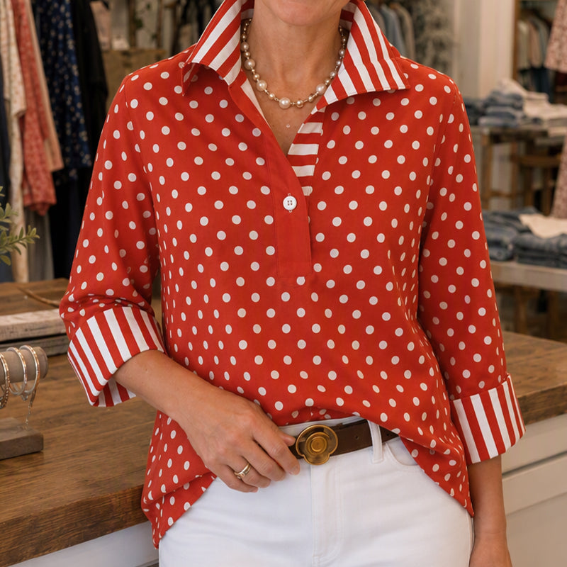 Lässig & vielseitig, ideal für den Alltag – Damen-Kariertes Polka-Dot-Hemd mit gestreiftem Kragen ✨