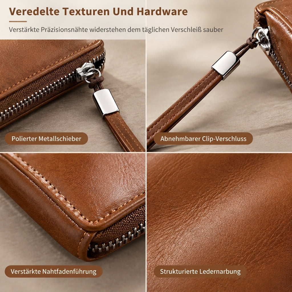 🛡️💳 Herren lange Geldbörse mit Reißverschluss | Kein unordentliches Portemonnaie, kein Suchen nach Karten – Großes Fassungsvermögen, multifunktionaler Kartenhalter & Clutch-Tasche ✨