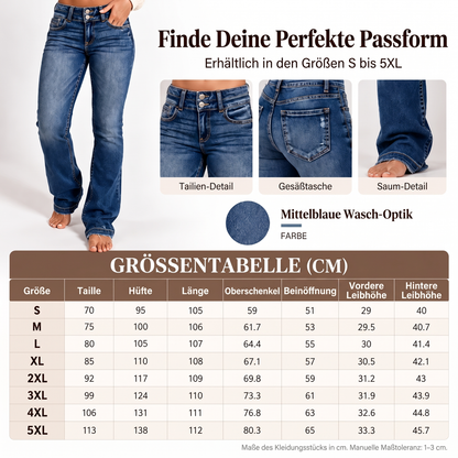 Damen Jeans mit zwei Knöpfen, hoher Taille und Bootcut-Bein