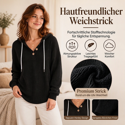 Damen Waffelstrick Henley Kapuzenpullover