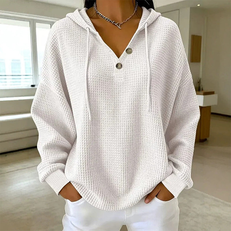 Damen Waffelstrick Henley Kapuzenpullover