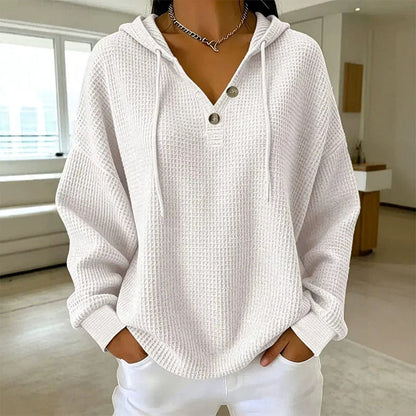 Damen Waffelstrick Henley Kapuzenpullover