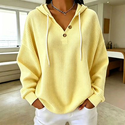 Damen Waffelstrick Henley Kapuzenpullover