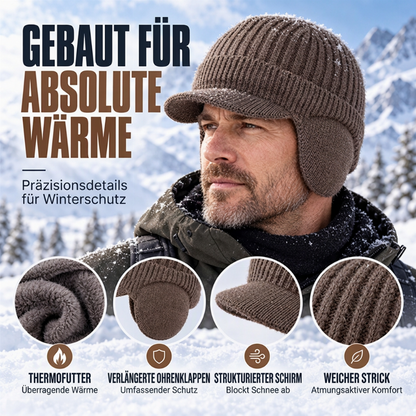 🔥🧢Bestseller | Ohrenklappen & Wärme, Winterschutz – Herren Winter Strickmütze mit Schirm und Ohrenklappen
