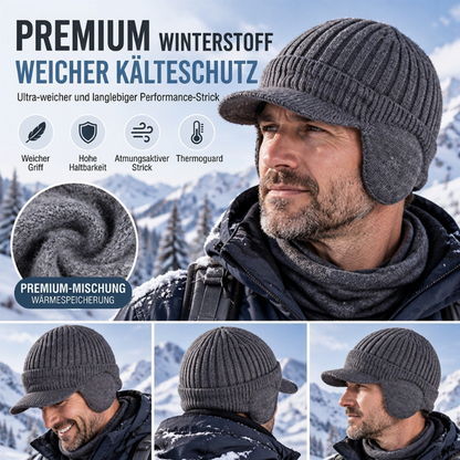 🔥🧢Bestseller | Ohrenklappen & Wärme, Winterschutz – Herren Winter Strickmütze mit Schirm und Ohrenklappen