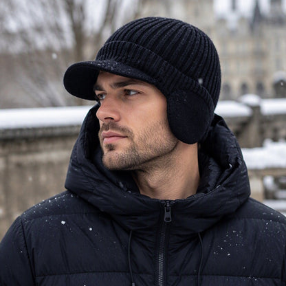 🔥🧢Bestseller | Ohrenklappen & Wärme, Winterschutz – Herren Winter Strickmütze mit Schirm und Ohrenklappen