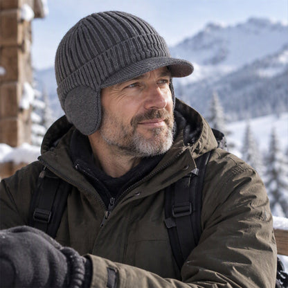 🔥🧢Bestseller | Ohrenklappen & Wärme, Winterschutz – Herren Winter Strickmütze mit Schirm und Ohrenklappen